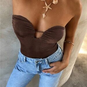 NWT SHEIN Strapless Brown Women Bodysuit